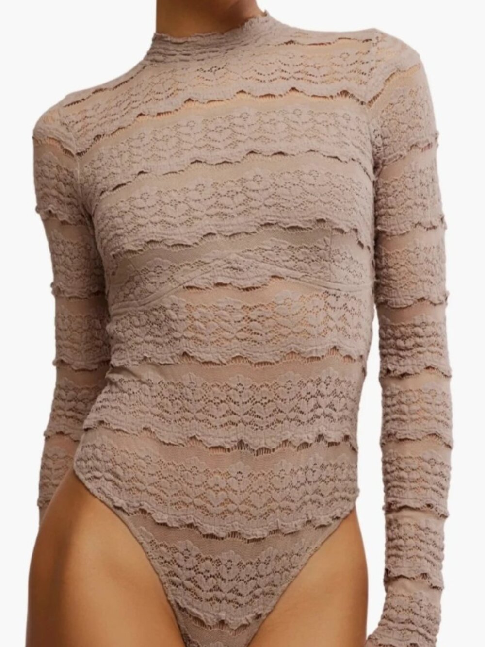 Free People Angelina Bodysuit Mock Neck Lace Sheer Cutout Top S